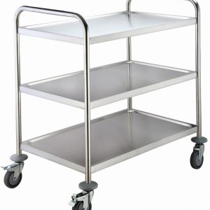 Serverings vagn i rostfri stål. 3 hyllor och bromsar