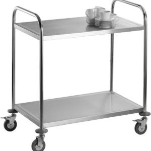Serverings vagn i rostfri stål. 2 hyllor och bromsar