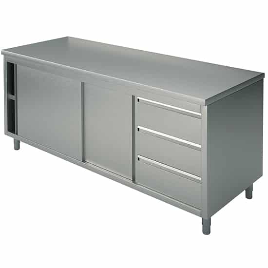 Arbetsbänk 1600x600mm med skjutdörrar vänster och draglådor höger