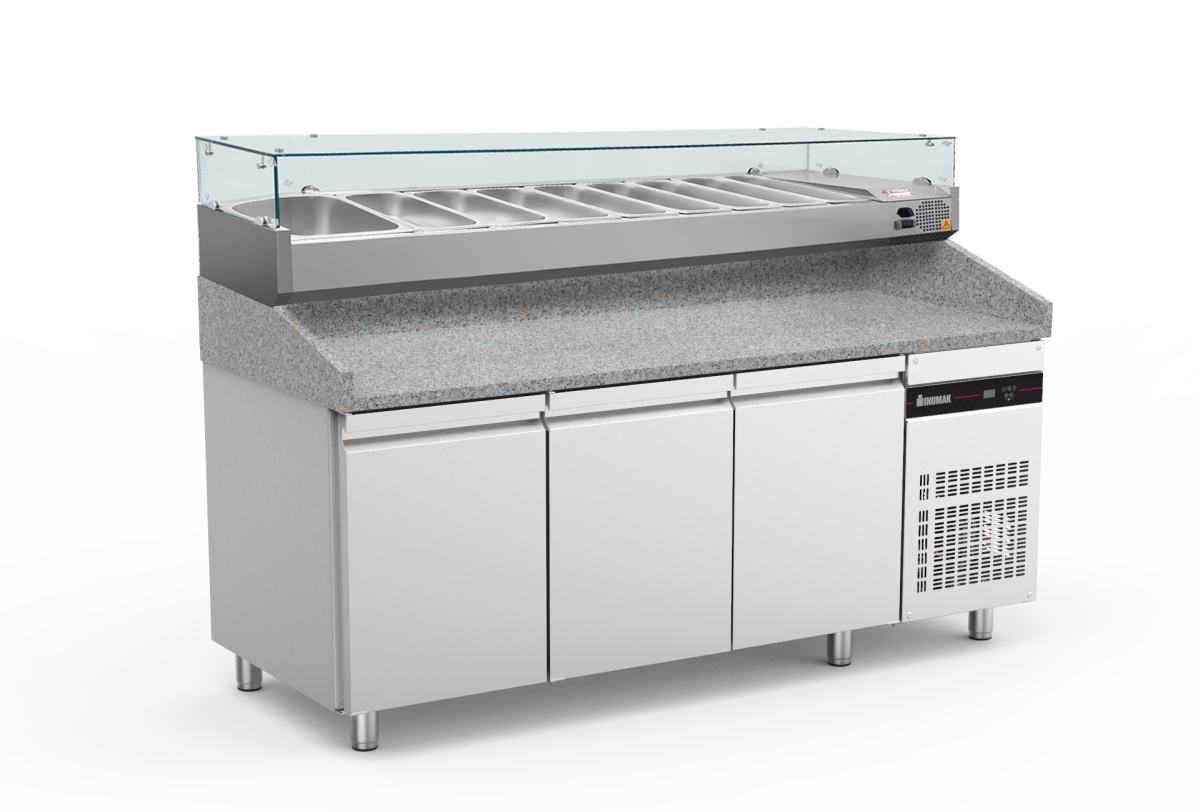 Pizzakylbänk Inomak PIZC888/I/G, Granit Skiva, 3 dörrar för 60×40 plåtar, R290, Mått: 2020x800x873mm - Bild 4